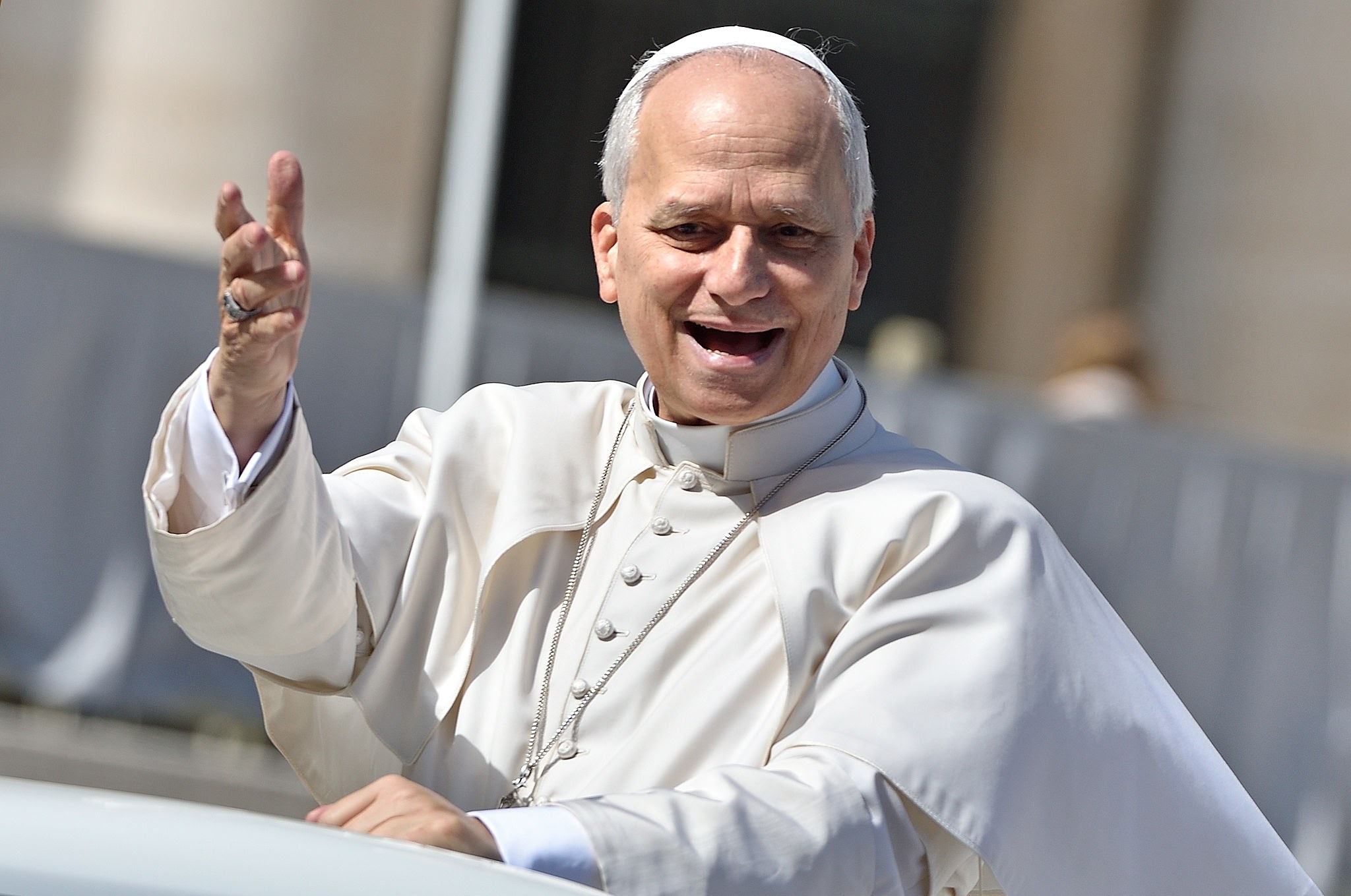 Pope Leo XIV in the Popemobile during the General Audience in St. Peter's Square. Vatican City (Vatican), March 18th, 2026 (Photo by Rocco Spaziani/Archivio Rocco Spaziani/Mondadori Portfolio via Getty Images)